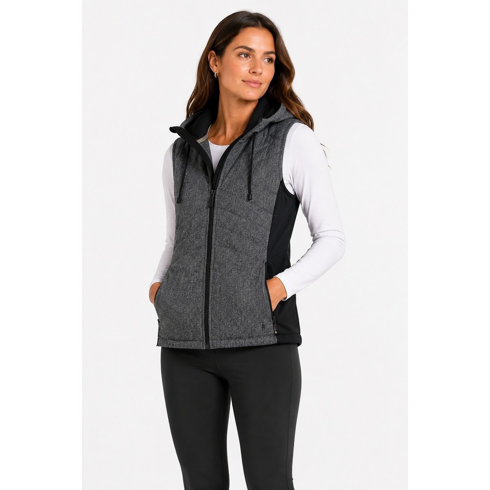 Smartwool Hooded Merino Wool Vest M Gray Herringbone Insulated Gorpcore Outdoor